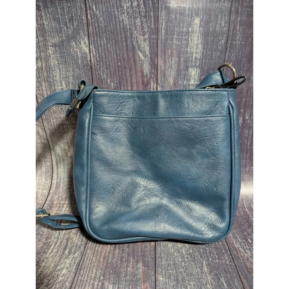 Bueno Blue Faux Leather Crossbody Bag with Multiple Zipper Pockets